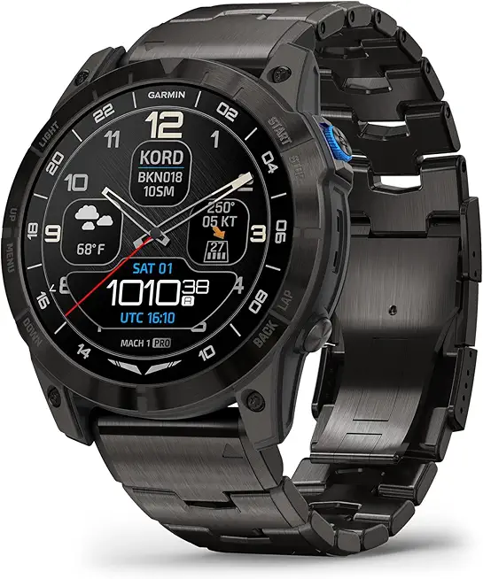 Garmin D2™ Mach 1 Pro 飛行員智慧型手錶,附 GPS 移動地圖、航空天氣、健康和健康功能、AMOLED 顯示器和內建手電筒
